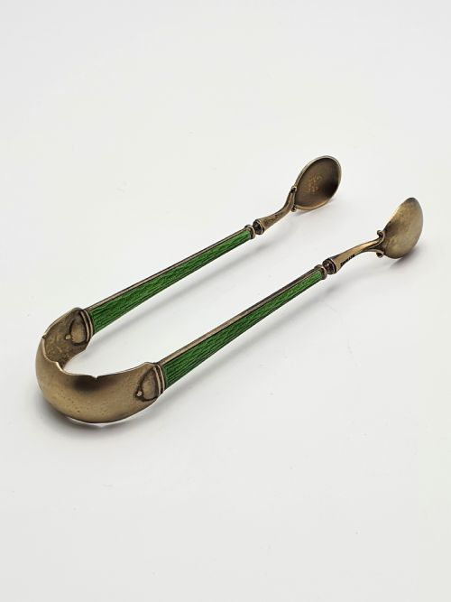 Pretty Antique Continental Enamelled Silver Tongs - Circa 1900