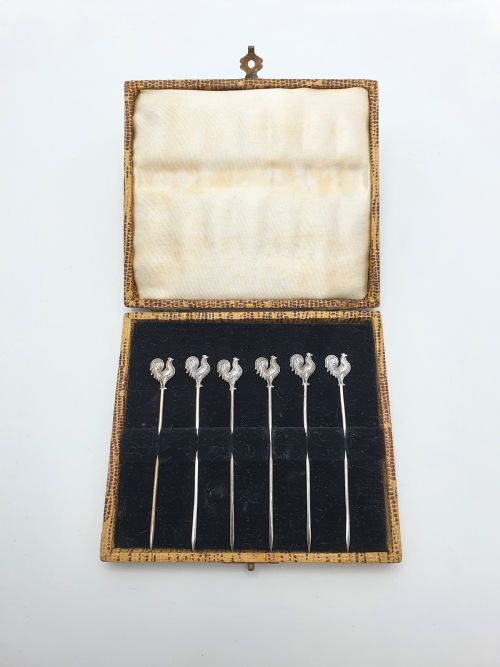 Beautiful Set of Silver Art Deco Cocktail Sticks – 1929