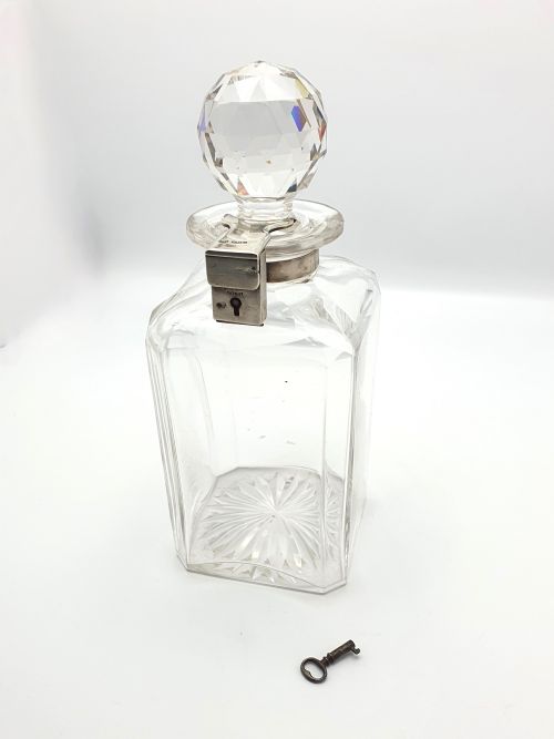 fig 1. Stunning Antique Edwardian Silver and Cut-Crystal Locking Decanter - 1907