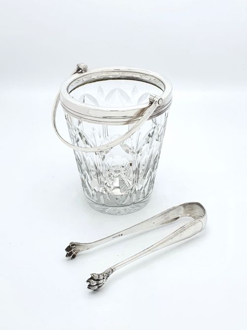Fabulous English Cut Glass and Silver-plated Ice Bucket and Tongs – Circa 1930