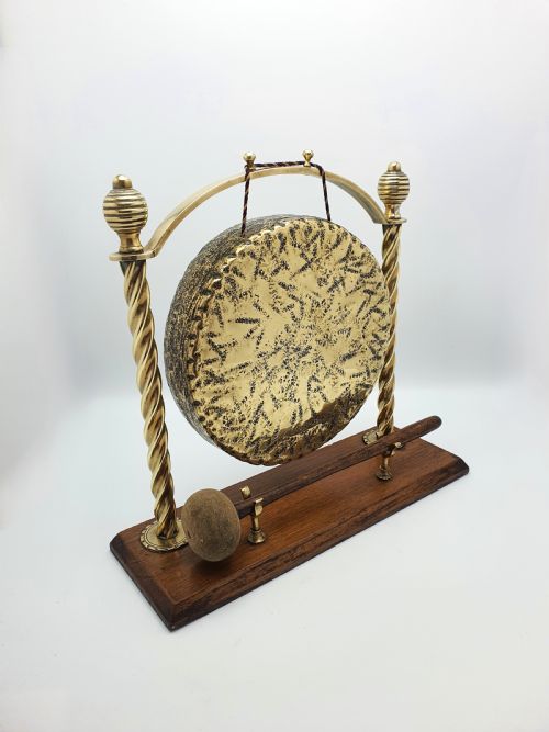 Lovely Edwardian Brass and Oak Dinner Gong - Circa 1905