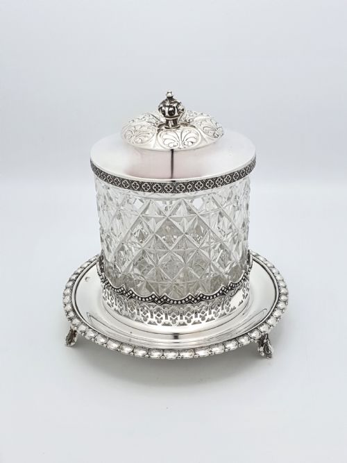 Lovely Victorian Cut Glass Biscuit Box/cookie Jar – Circa 1890