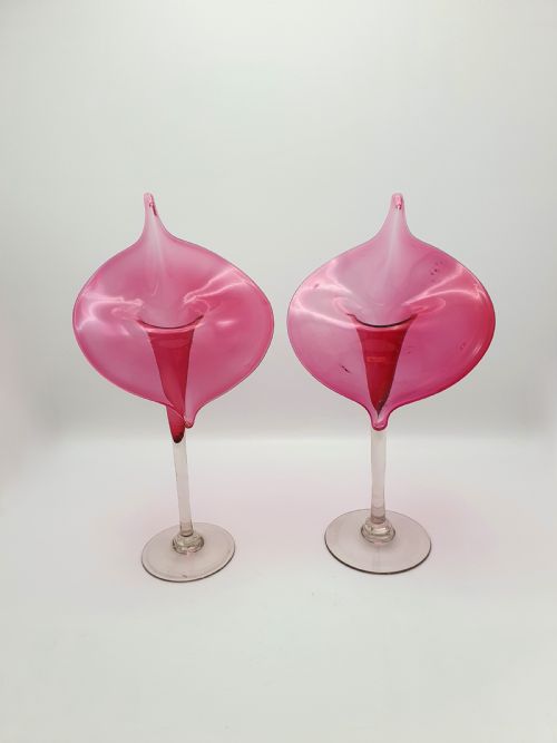 Gorgeous Pair of Jack-in-the-pulpit Cranberry Glass Vases – Circa 1880