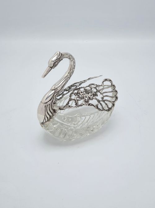 Fabulous Silver and Cut Crystal Swan Box – Circa 1960