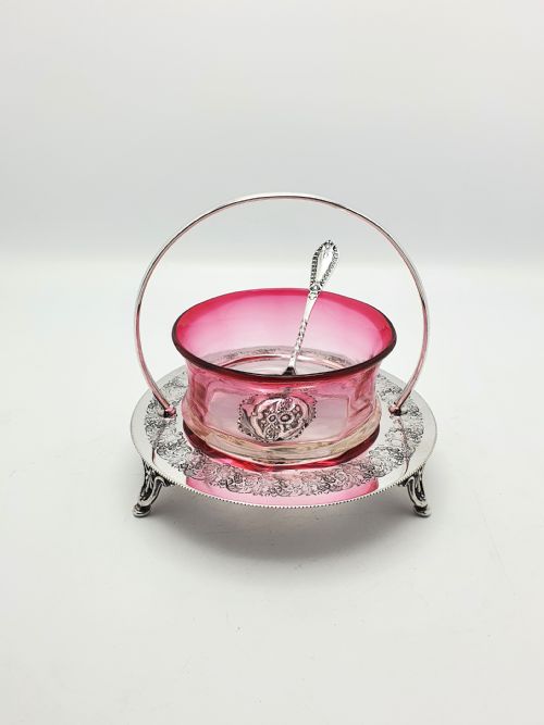 GORGEOUS CRANBERRY JAM DISH ON STAND CIRCA 1905 - ADDITIONAL PHOTO 2