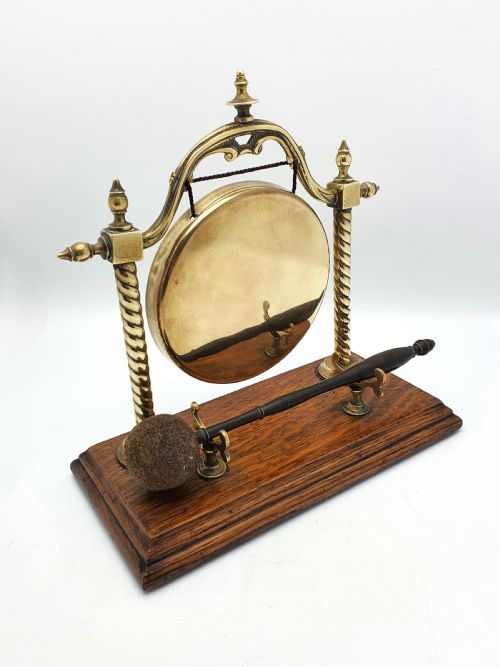 Lovely Edwardian Brass and Oak Dinner Gong - Circa 1905