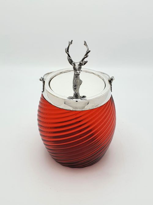 GORGEOUS ANTIQUE VICTORIAN CRANBERRY GLASS BISCUIT BARRELCOOKIE JAR CIRCA 1890 - ADDITIONAL PHOTO 1