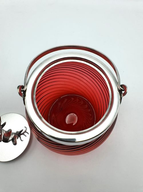 GORGEOUS ANTIQUE VICTORIAN CRANBERRY GLASS BISCUIT BARRELCOOKIE JAR CIRCA 1890 - ADDITIONAL PHOTO 2
