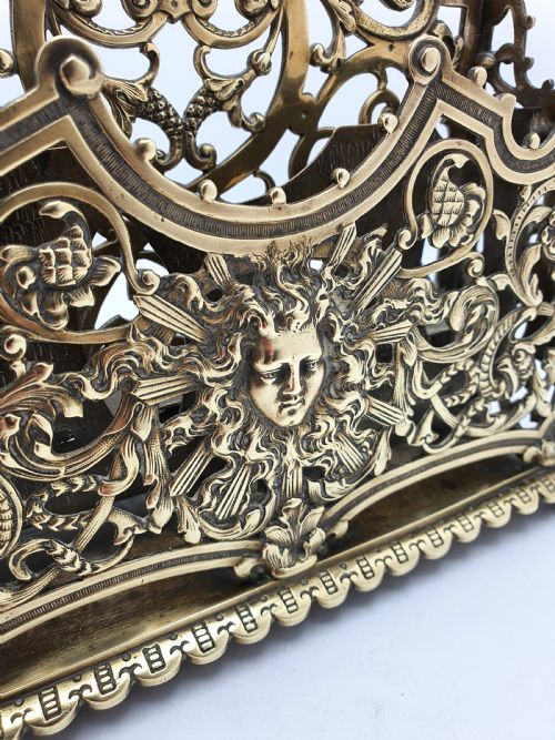 fig 2. Handsome Antique Victorian Ornate Brass Letter Rack with Pierced Scrollwork & Classical Mask Motif – circa 1890
