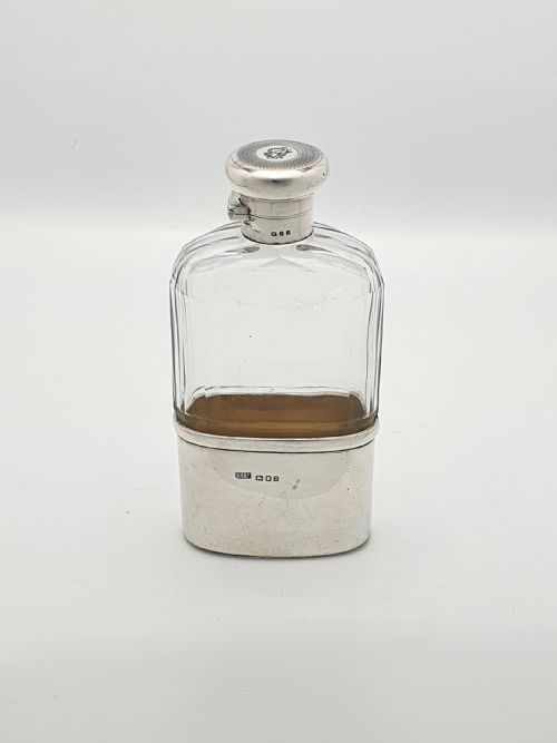 fig 1. Superb Antique Silver and Cut-Glass Hip Flask – London, 1919