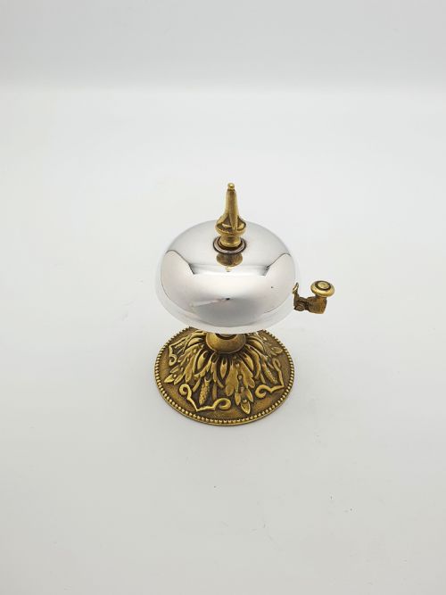 VICTORIANSTYLE SILVERPLATED DESK BELL WITH ORNATE BRASS BASE CIRCA 1920 - ADDITIONAL PHOTO 1