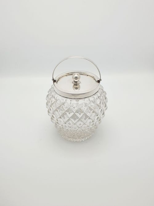 fig 1. Lovely Antique Edwardian Silver Topped Cut Glass Biscuit Barrel - 1908