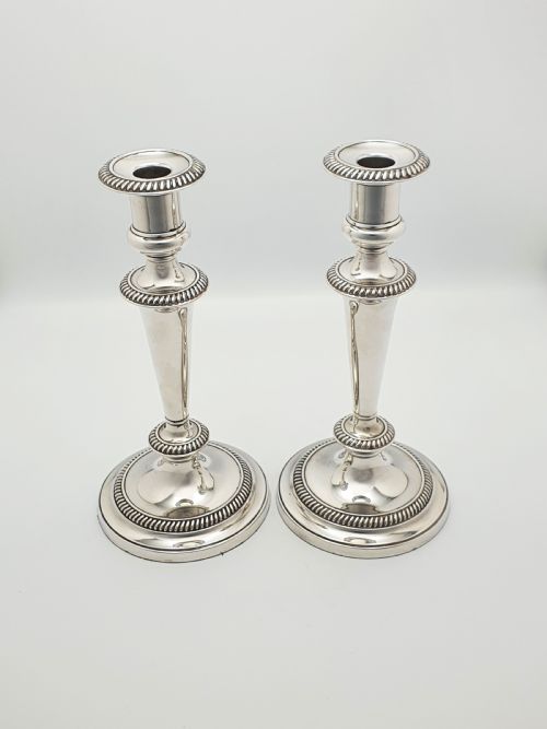 fig 1. Nice Pair of Antique Silver-Plated Neoclassical Style Candlesticks – circa 1920