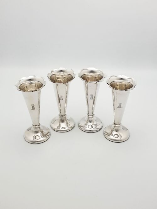 fig 1. Stunning Set of Four Antique Edwardian Silver Bud Vases - 1908