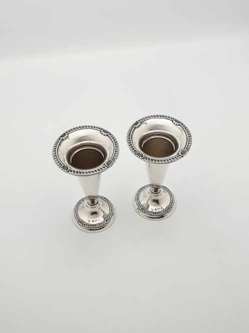 fig 1. Lovely Pair of Antique Georgian Revival Sterling Silver Trumpet Vases - 1915