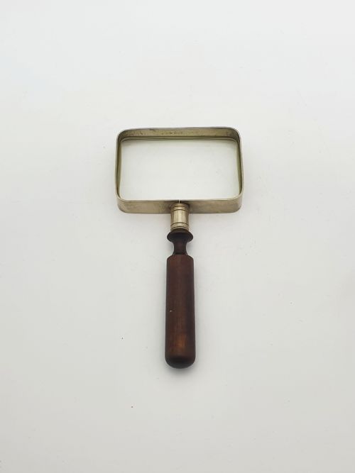 fig 1. Handsome Antique Rectangular Magnifying Glass with Wooden Handle – circa 1910