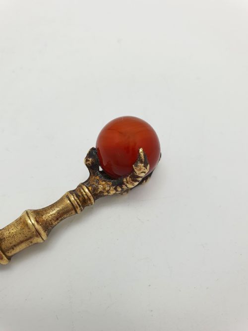 fig 1. Nice Antique Victorian Brass Page Marker with Claw and Red Agate Finial – circa 1890