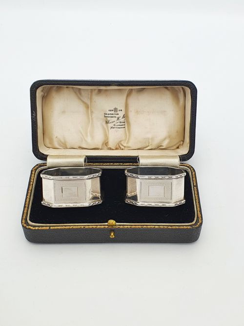 fig 1. Unusual Pair of Art Deco Sterling Silver Napkin Rings - 1938