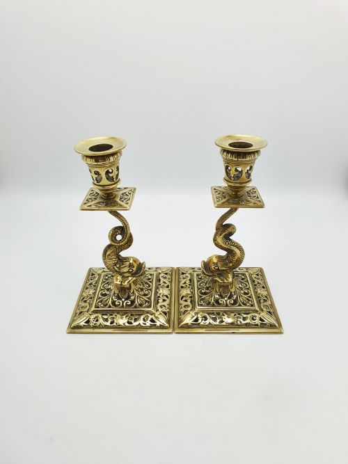 fig 1. Nice Pair of Victorian Brass Dolphin Candlesticks - 1890
