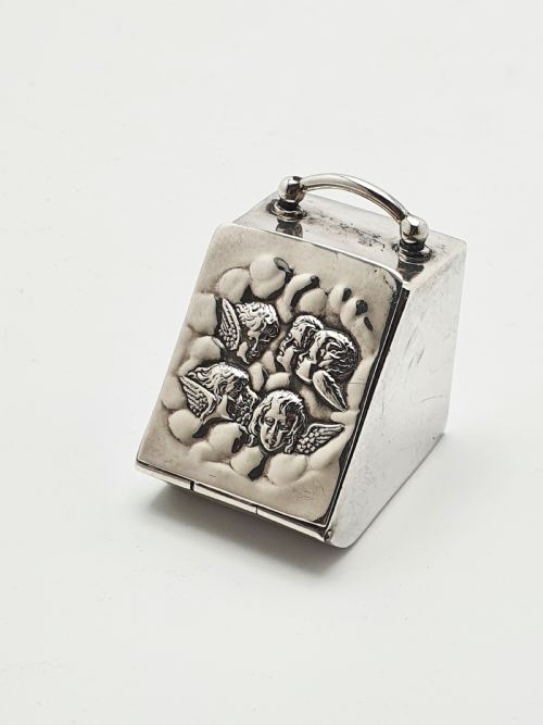 Rare and Fabulous Antique Sterling Silver Cherub Ring Box - 1905