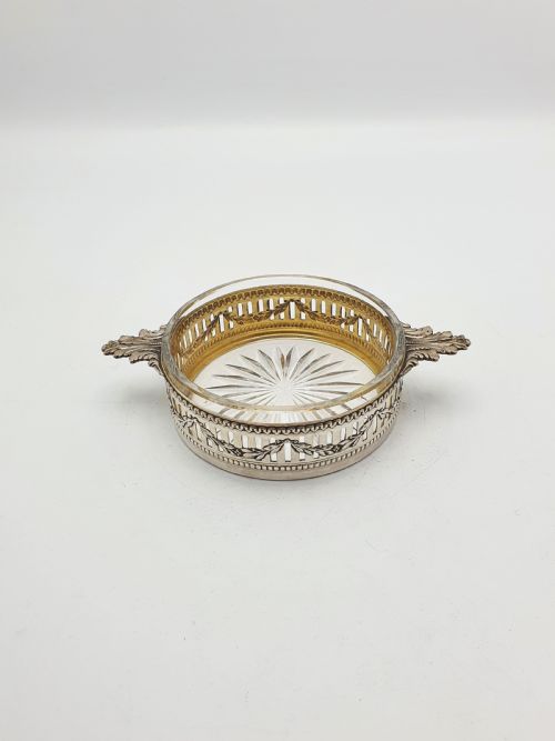Lovely Antique French Silver & Cut-glass Butter Dish with Ornate Handles – Circa 1920