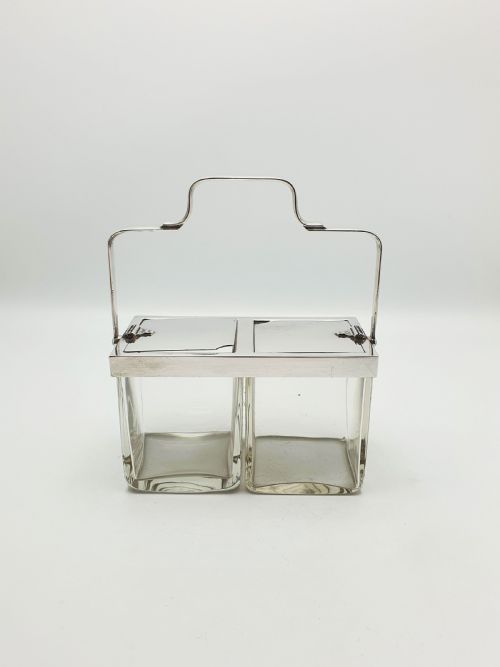 RARE ANTIQUE SILVERPLATED DOUBLE PRESERVE JAR WITH SELF OPENING LID MECHANISM CIRCA 1920 - ADDITIONAL PHOTO 1