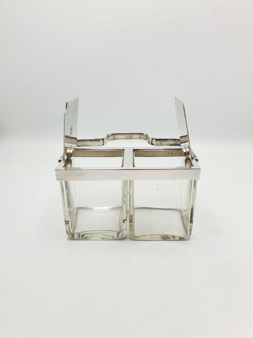 RARE ANTIQUE SILVERPLATED DOUBLE PRESERVE JAR WITH SELF OPENING LID MECHANISM CIRCA 1920 - ADDITIONAL PHOTO 2