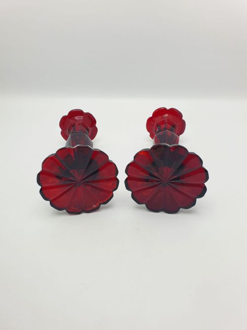 PAIR OF ANTIQUE CONTINENTAL RUBY RED CUT GLASS CANDLESTICKS CIRCA 1880 - ADDITIONAL PHOTO 2