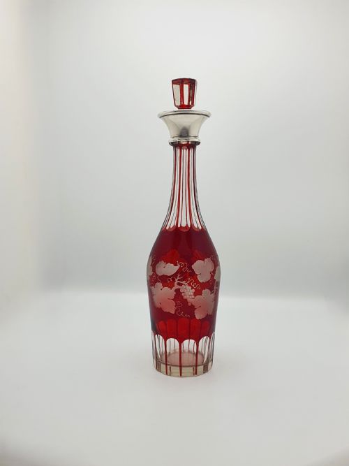 fig 1. Lovely Bohemian Ruby Cut-to-Clear Decanter with Silver Collar – circa 1900