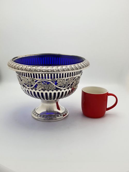 FABULOUS LARGE ANTIQUE GERMAN 800 SILVER COBALT BLUE GLASS CENTREPIECE BOWL CIRCA 1900 - ADDITIONAL PHOTO 8