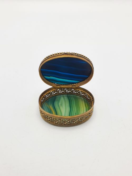Nice Antique Victorian Gilt Brass & Agate Box – Circa 1890