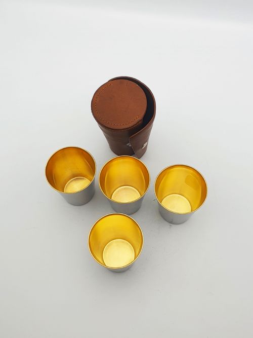 fig 1. Excellent Vintage Set of Four Silver-Plated Travel Tumblers in Leather Case – circa 1930