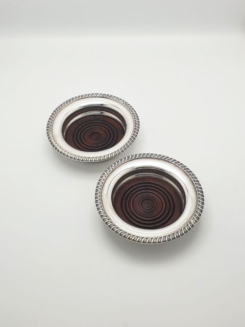 Nice Pair of Antique Silver-plated Wine Bottle Coasters – Circa 1920