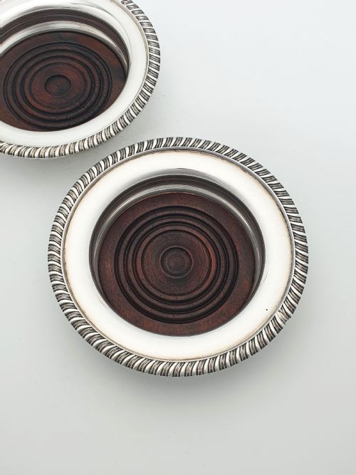 fig 1. Nice Pair of Antique Silver-Plated Wine Bottle Coasters – circa 1920