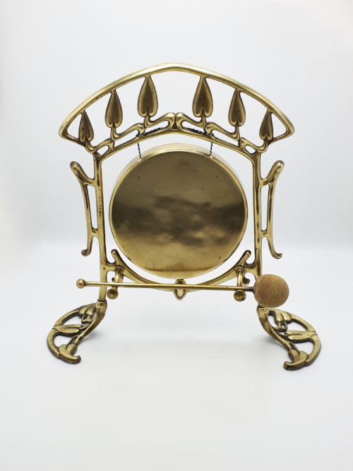 fig 1. Large Art Nouveau Brass Dinner Gong with Striker – 1889