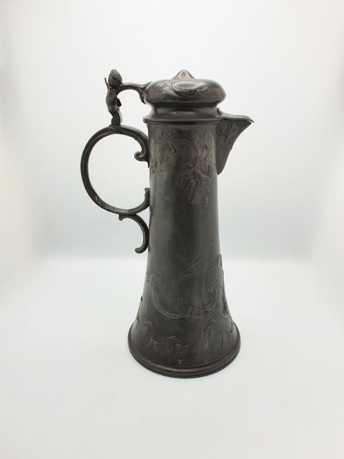 GIANT GERMAN ART NOUVEAU PEWTER BEER FLAGON WITH HOPS DECORATION CIRCA 1900 - ADDITIONAL PHOTO 2