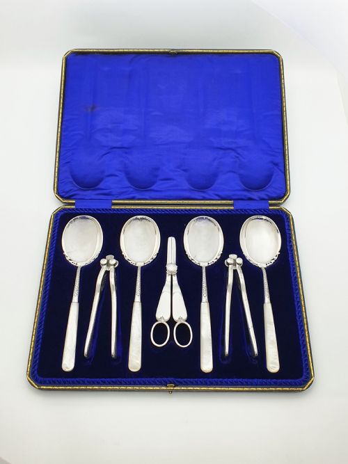 Antique Cased Edwardian Silver-plate & Mother-of-pearl Dessert Service – Circa 1905