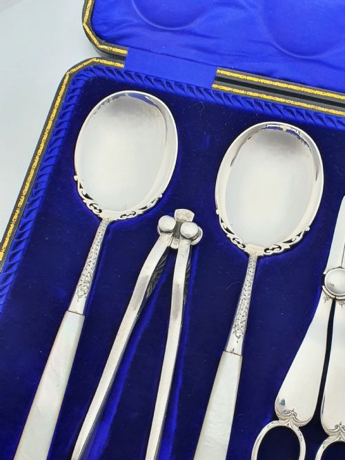 fig 1. Antique Cased Edwardian Silver-Plate & Mother-of-Pearl Dessert Service – circa 1905