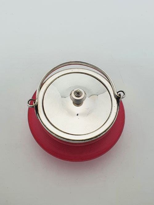 NICE ANTIQUE EDWARDIAN CRANBERRY GLASS BISCUIT BARREL WITH SILVERPLATED MOUNTS CIRCA 1905 - ADDITIONAL PHOTO 3