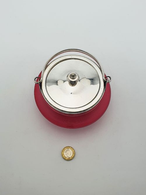NICE ANTIQUE EDWARDIAN CRANBERRY GLASS BISCUIT BARREL WITH SILVERPLATED MOUNTS CIRCA 1905 - ADDITIONAL PHOTO 5