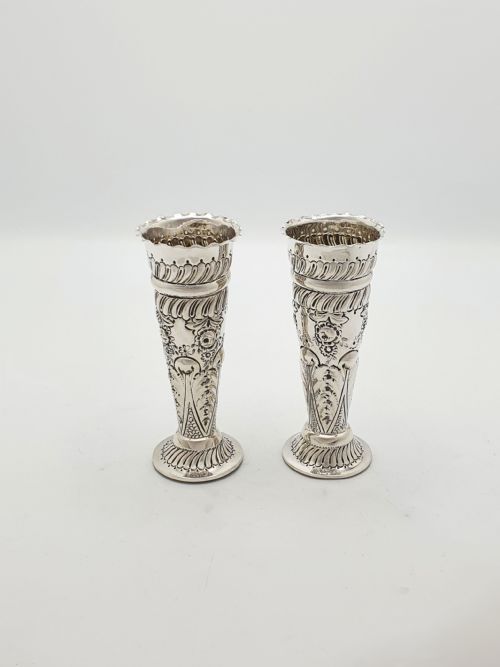 fig 1. Lovely Pair of Victorian Sterling Silver Posy Vases - 1899
