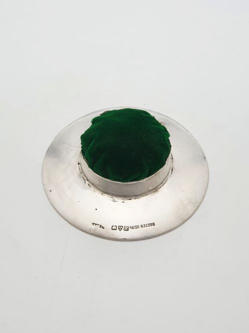 fig 1. Lovely Edwardian Sterling Silver Suffragette Hat-Shaped Pin Cushion - 1908
