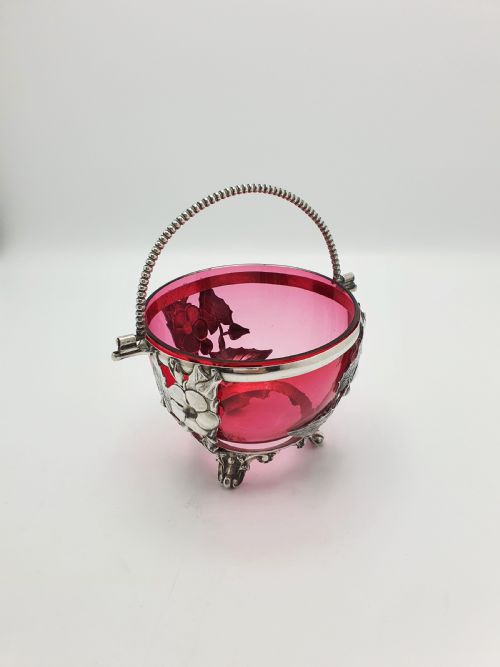 fig 2. Lovely Antique Victorian Cranberry Glass & Silver Plated Sugar Bowl – circa 1890