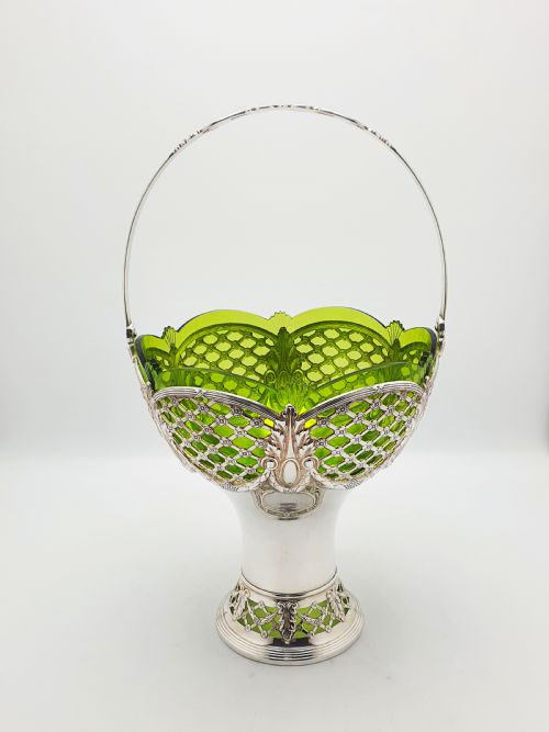 fig 1. Fabulous Antique WMF Silver-Plated and Green Cut Glass Basket – circa 1910