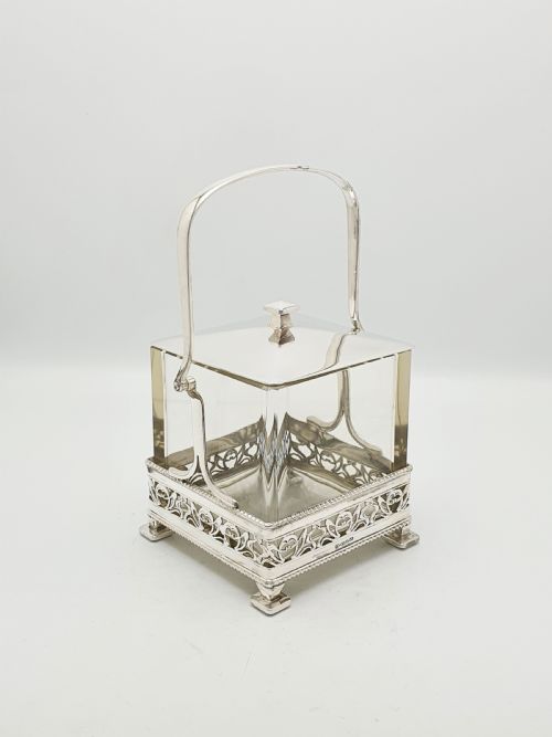 Splendid Art Deco Silver Plate & Glass Biscuit Box – Circa 1925