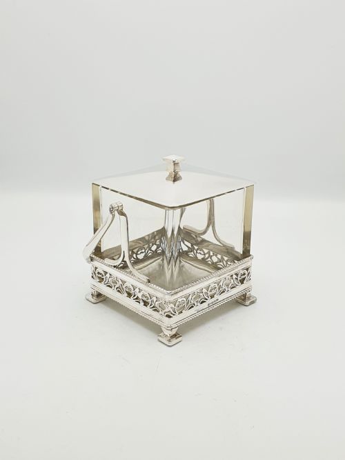 fig 1. Splendid Art Deco Silver Plate & Glass Biscuit Box – circa 1925