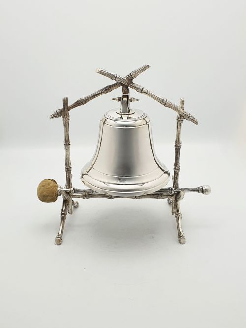 fig 1. Antique Victorian Silver-Plated Table Gong with Bamboo Frame and Striker – circa 1890