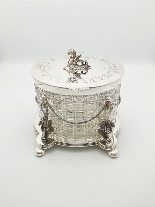 MAGNIFICENT ANTIQUE VICTORIAN BISCUIT BARREL WITH HERALDIC DRAGON FINIAL CIRCA 1870 - ADDITIONAL PHOTO 1