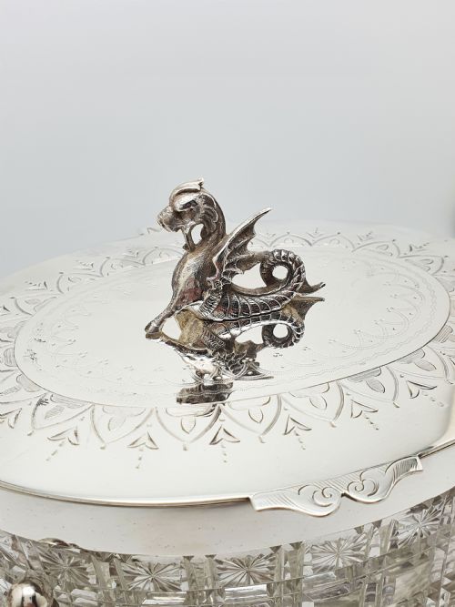 MAGNIFICENT ANTIQUE VICTORIAN BISCUIT BARREL WITH HERALDIC DRAGON FINIAL CIRCA 1870 - ADDITIONAL PHOTO 3