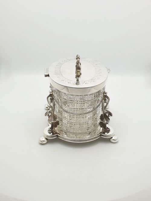 MAGNIFICENT ANTIQUE VICTORIAN BISCUIT BARREL WITH HERALDIC DRAGON FINIAL CIRCA 1870 - ADDITIONAL PHOTO 8